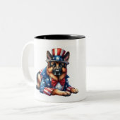 Aangepaste Patriottische Uncle Sam Duitse Herder M Tweekleurige Koffiemok (Voorkant links)