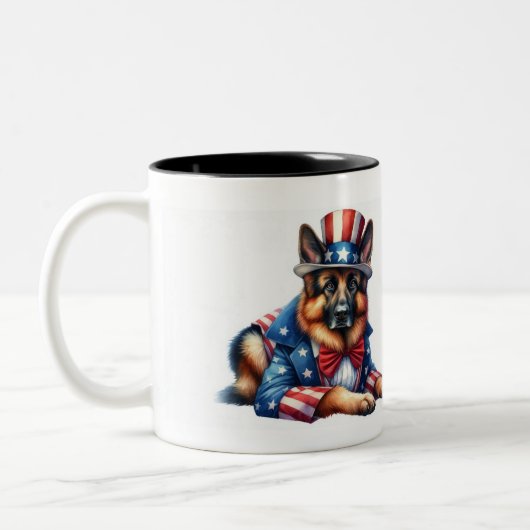 Aangepaste Patriottische Uncle Sam Duitse Herder M Tweekleurige Koffiemok (Links)