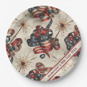 Aangepaste Patriottische Vlag Banner Vuurwerk 4 ju Papieren Bordje
