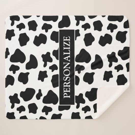 Aangepaste patroonvlekken op zwarte en witte koeie sherpa deken (Voorkant (horizontaal))