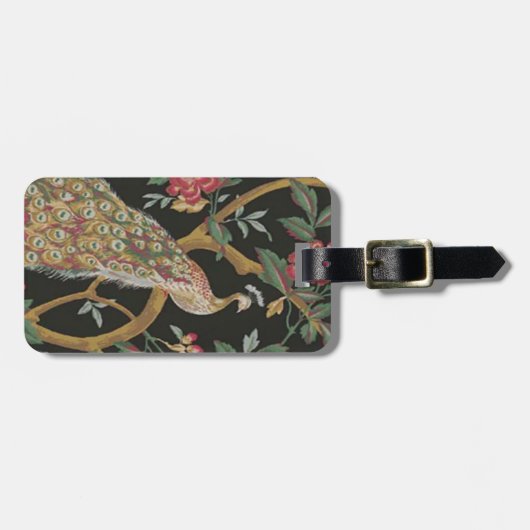 Aangepaste pauw op zwart Bagagelabel (Voorkant horizontaal)