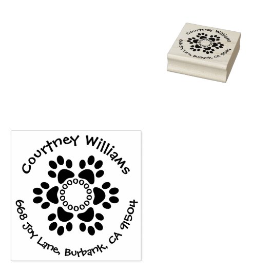 Aangepaste Paw Print Bloem Retouradres Rubberstempel (Gestempeld)