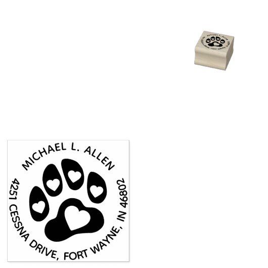Aangepaste Paw Print Ronde retour adres Rubber ste Rubberstempel (Gestempeld)