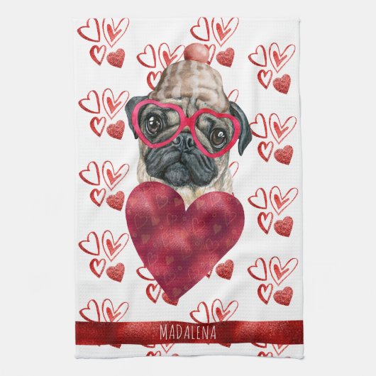 Aangepaste Paws Hond Liefhebber Valentijnsdag Cade Theedoek (Verticaal)