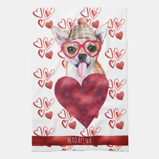 Aangepaste Paws Hond Liefhebber Valentijnsdag Cade Theedoek (Verticaal)
