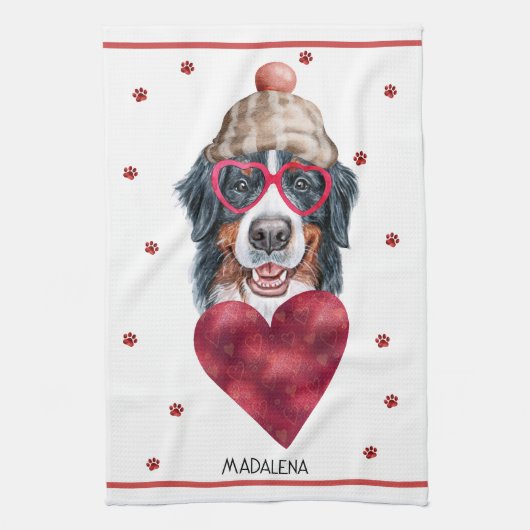 Aangepaste Paws Hond Liefhebber Valentijnsdag Cade Theedoek (Verticaal)