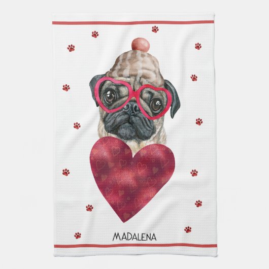 Aangepaste Paws Hond Liefhebber Valentijnsdag Cade Theedoek (Verticaal)