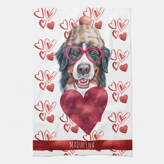 Aangepaste Paws Hond Liefhebber Valentijnsdag Cade Theedoek (Verticaal)
