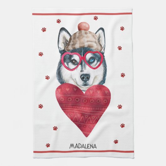 Aangepaste Paws Hondenliefhebber Valentijnsdag Cad Theedoek (Verticaal)