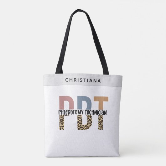 Aangepaste PBT Phlebotomie Technicus Leopard Print Tote Bag (Achterkant)