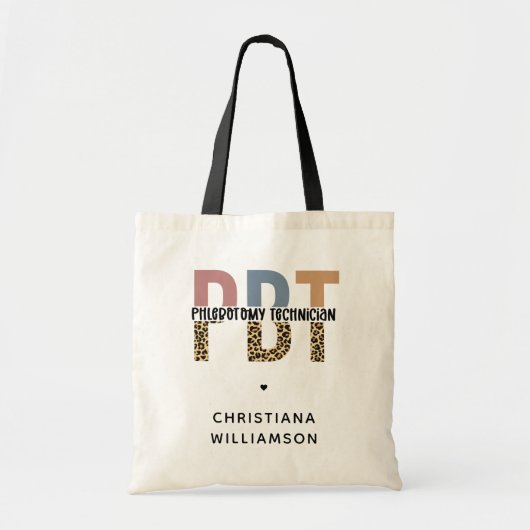 Aangepaste PBT Phlebotomie Technicus Leopard Print Tote Bag (Voorkant)