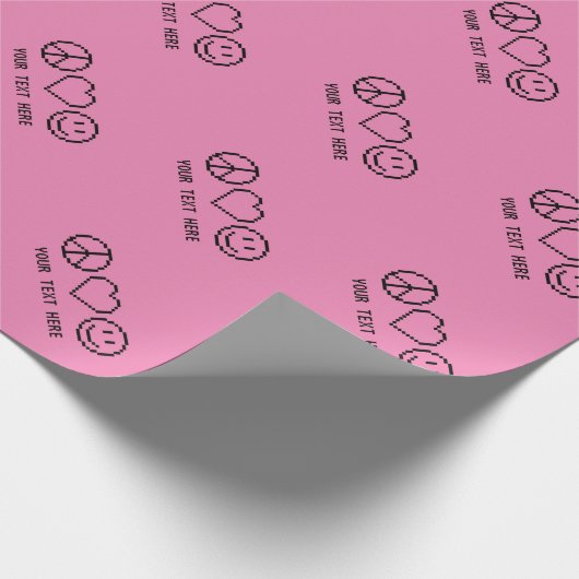 Aangepaste PEACE LOVE HAPPINESS roze pixelfeestdag Cadeaupapier (Hoek)