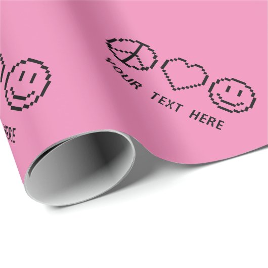 Aangepaste PEACE LOVE HAPPINESS roze pixelfeestdag Cadeaupapier (Rol Hoek)