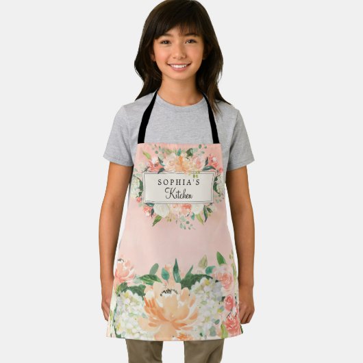 Aangepaste  peach Floral Kitchen Schort (Insitu)