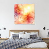 Aangepaste Peach Raspberry Bloemen Alcohol Inkt Ar Canvas Afdruk (Insitu (Slaapkamer))