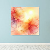 Aangepaste Peach Raspberry Bloemen Alcohol Inkt Ar Canvas Afdruk (Insitu (Houten vloer))