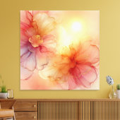 Aangepaste Peach Raspberry Bloemen Alcohol Inkt Ar Canvas Afdruk (Insitu (Woonkamer))