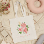 Aangepaste Peach roze roze Waterverf  Tote Bag<br><div class="desc">Prachtige,  op maat gemaakte waterverf roze en perzikkleurige roos canvas tas met uw aangepaste handgeschreven kalligrafie.</div>