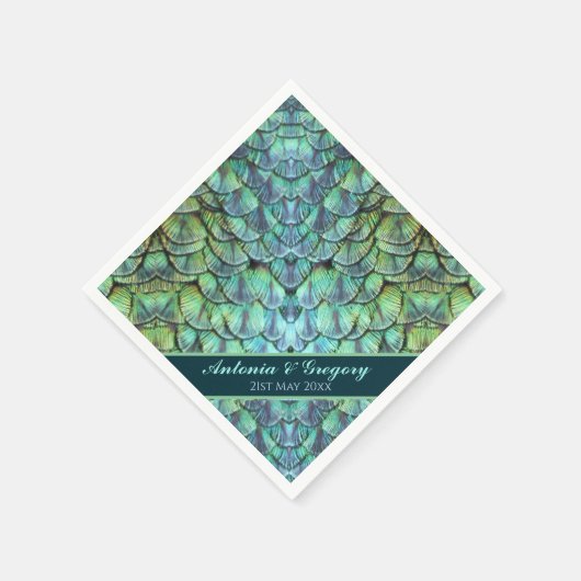 Aangepaste Peacock Feathers Wedding Paper Napkin Servet (Hoek)