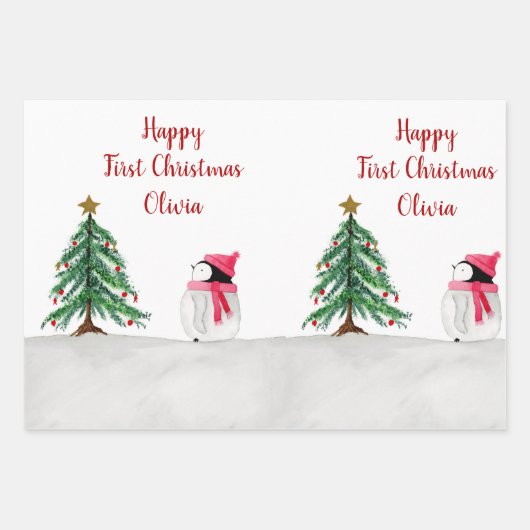 Aangepaste Peggy Penguin 1 Kerstmis Inpakpapier Vel (Voorkant 3)