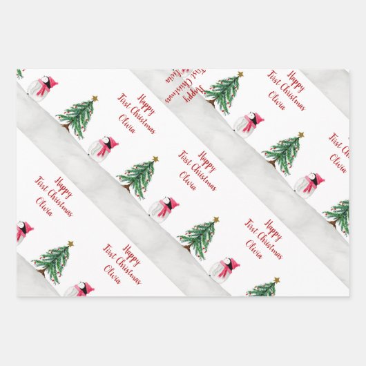 Aangepaste Peggy Penguin 1 Kerstmis Inpakpapier Vel (Voorkant 2)