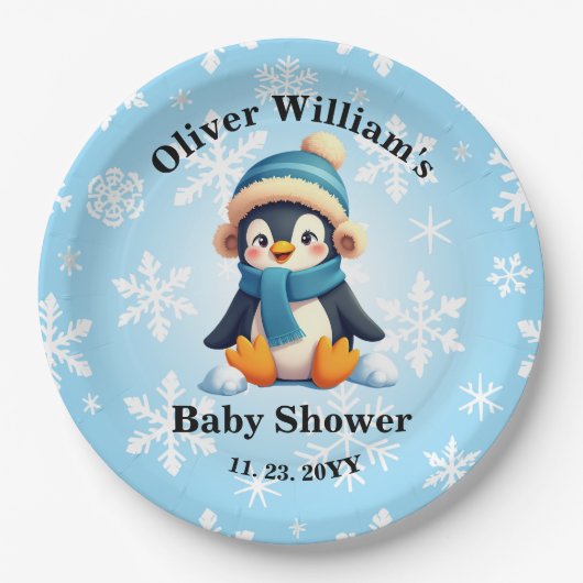 Aangepaste Penguin Baby shower Borden Papieren Bordje (Voorkant)