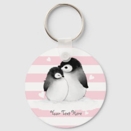 Aangepaste Penguin Heart Button Sleutelhanger Roze