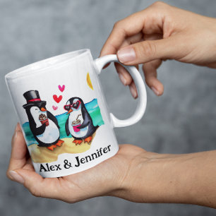 Aangepaste Penguin Paar Namen Gepersonaliseerd Koffiemok