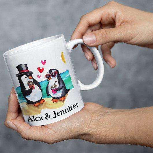 Aangepaste Penguin Paar Namen Gepersonaliseerd Koffiemok