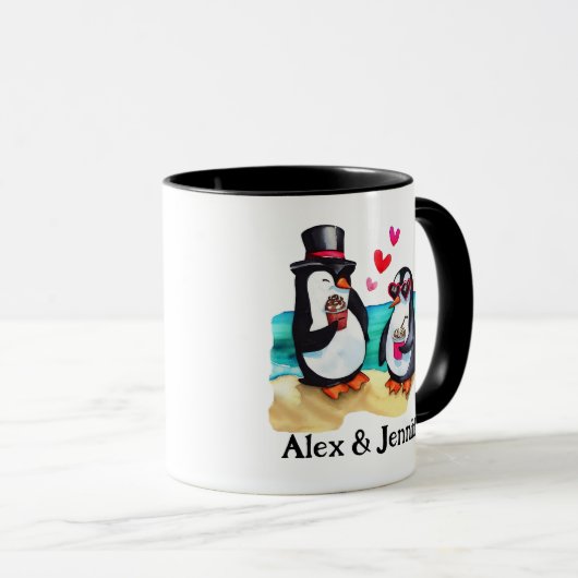 Aangepaste Penguin Paar Namen Gepersonaliseerd Mok (Voorkant rechts)