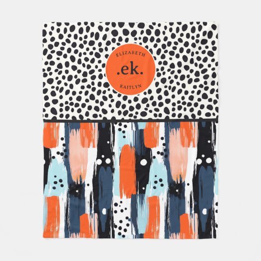 Aangepaste penseelstreek Dalmatische hond Abstract Fleece Deken (Voorkant)