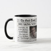 Aangepaste pensioenmok, leuk cadeau-idee krant mok (Links)