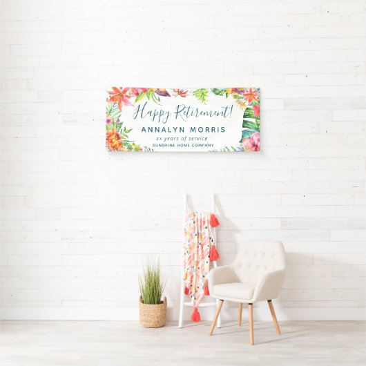 Aangepaste Pensioenpartij tropische Floral Modern Spandoek (Insitu)