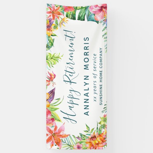 Aangepaste Pensioenpartij tropische Floral Modern Spandoek (Verticaal)