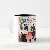 Aangepaste pensionering - Cartoon Vrouw Tweekleurige Koffiemok (Voorkant links)