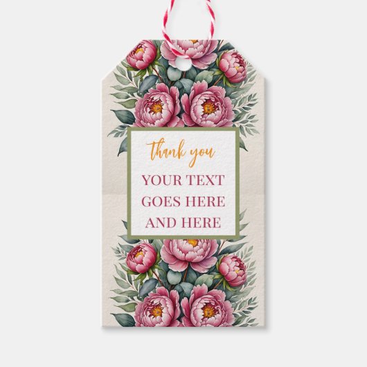 Aangepaste Peony Roos Roze Gift Label creëer uw ei Cadeaulabel (Voorkant)