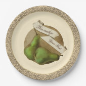 Aangepaste peren Chic Damask Fruit Elegant Papieren Bordje (Voorkant)