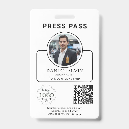 Aangepaste perskaart met uw foto-ID en QR-code Badge (Voorzijde)
