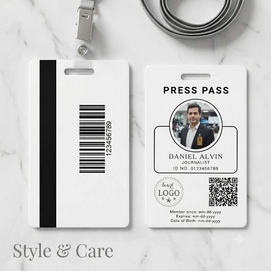 Aangepaste perskaart met uw foto-ID en QR-code Badge