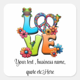 Aangepaste Personaliseer Boho Kikker Peace Groovy  Vierkante Sticker