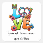 Aangepaste Personaliseer Boho Kikker Peace Groovy Vierkante Sticker (Voorkant)