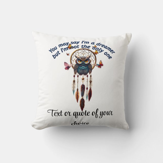 Aangepaste Personaliseer Boho Uil Mooie Hippie Kussen (Voorkant)