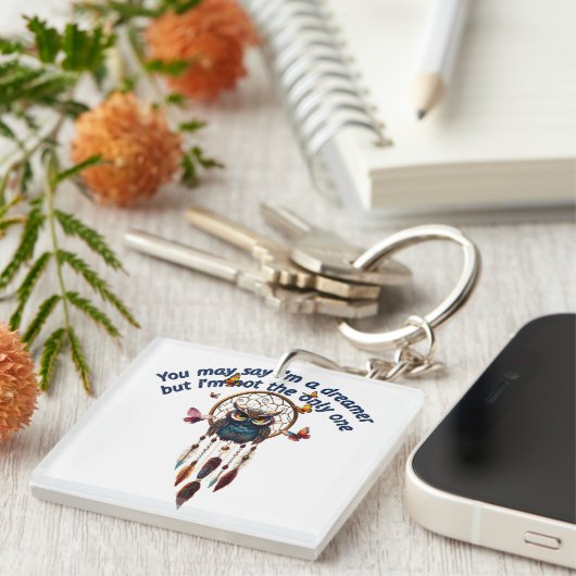 Aangepaste Personaliseer Boho Uil Mooie Hippie Sleutelhanger (Voorkant Rechts)