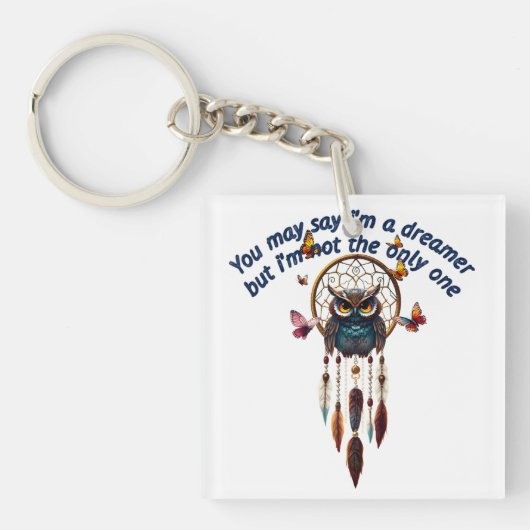 Aangepaste Personaliseer Boho Uil Mooie Hippie Sleutelhanger (voorkant)