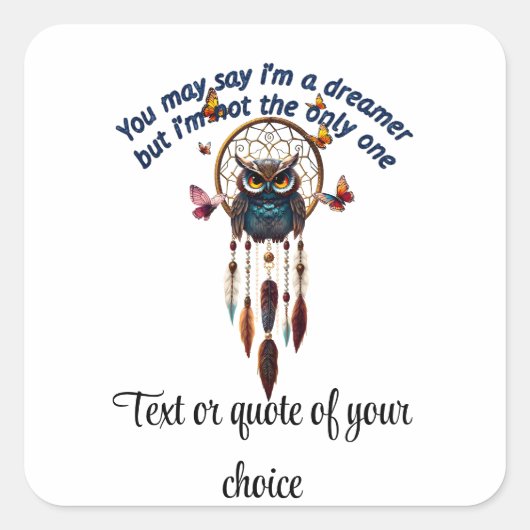 Aangepaste Personaliseer Boho Uil Mooie Hippie Vierkante Sticker (Voorkant)