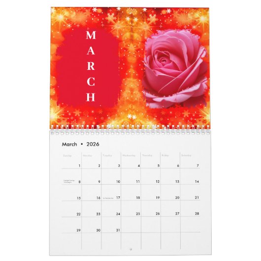 AANGEPASTE PERSONALISEREN RODE ROZEN KALENDER (Mar 2026)