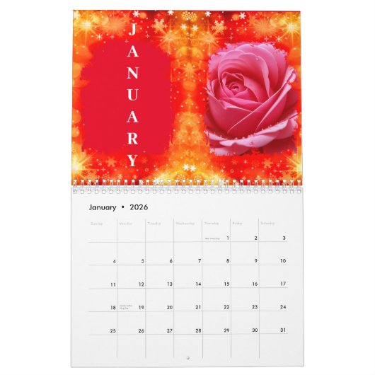 AANGEPASTE PERSONALISEREN RODE ROZEN KALENDER (Jan 2026)