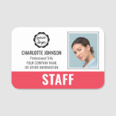 Aangepaste Personeel ID Logo Foto Logo Rood Magnet Naamplaatje (Voorkant)