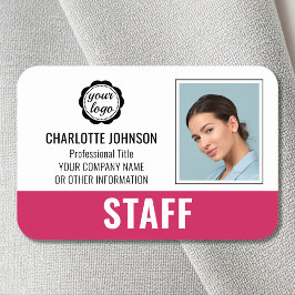 Aangepaste Personeel ID Logo Foto Logo Roze Magnet Naamplaatje
