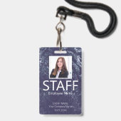 Aangepaste personeels QR-code evenement Blauwe Bad Badge (Voorzijde met lanyard)